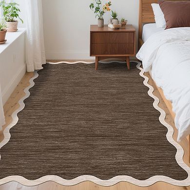 FairOnly Modern Plain Tone Area Rug with Scalloped Border Machine Washable Non Slip for Living Room