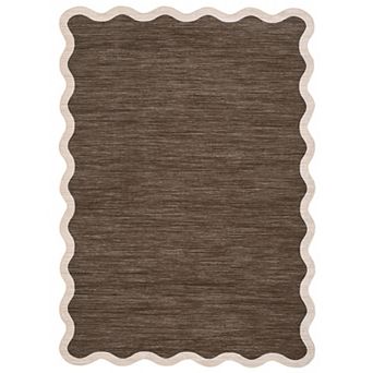FairOnly Modern Plain Tone Area Rug with Scalloped Border Machine Washable Non Slip for Living Room