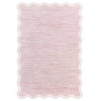 FairOnly Modern Plain Tone Area Rug with Scalloped Border Machine Washable Non Slip for Living Room