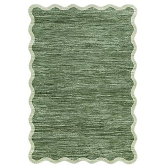FairOnly Modern Plain Tone Area Rug with Scalloped Border Machine Washable Non Slip for Living Room