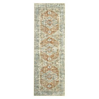 FairOnly Vintage Floral Print Area Rug Non Slip Low Pile Washable Medallion Rug for Living Spaces