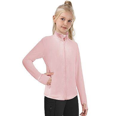 Girls Long Sleeve Full Zip Sun Protection Athletic Jackets with Pockets
