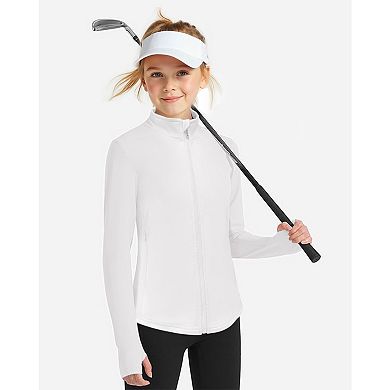 Girls Long Sleeve Full Zip Sun Protection Athletic Jackets with Pockets