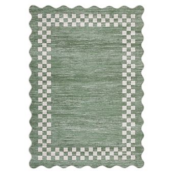 FairOnly Scalloped Border Area Rug Machine Washable Non Slip Low Pile Minimalist Rug for Living Room