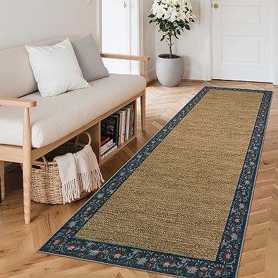 FairOnly Solid Color Area Rug for Bedroom Low Pile Washable Non Slip Flower Border Rug for Kitchen