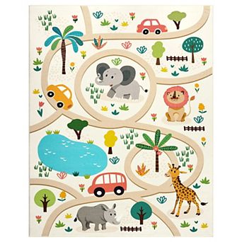 FairOnly Colorful Animals Area Rug Machine Washable Soft Low Pile Playmat for Nursery Playroom