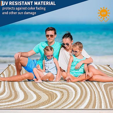 Modern Abstract Reversible UV Resistant Outdoor Rug for Picnic RV Patio & Pool Beach