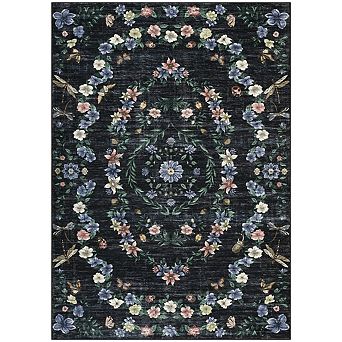 FairOnly Modern Pastoral Floral Print Area Rug Non Slip Machine Washable Rug for Bedroom Dining Room
