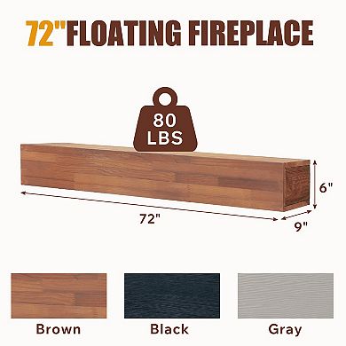 Rustic Wood 72" Fireplace Mantel Wall-Mounted Floating Shelf