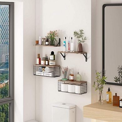 Wall Mounted Shelves With Metal Baskets