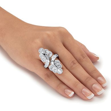 PalmBeach Jewelry 4.32 TCW Multi-Cut Cubic Zirconia Platinum-Plated Bypass Cocktail Ring