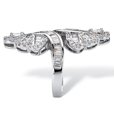 PalmBeach Jewelry 4.32 TCW Multi-Cut Cubic Zirconia Platinum-Plated Bypass Cocktail Ring