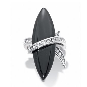 PalmBeach Jewelry Wrapped Marquise Onyx and Crystal Platinum-Plated Ring