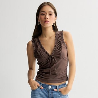 Juniors' madden girl Ruched Tie Front Tank Top