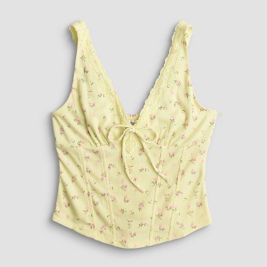 Juniors' madden girl Lace Trim V-Neck Corset Top