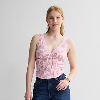 Juniors' madden girl Lace Trim V-Neck Corset Top
