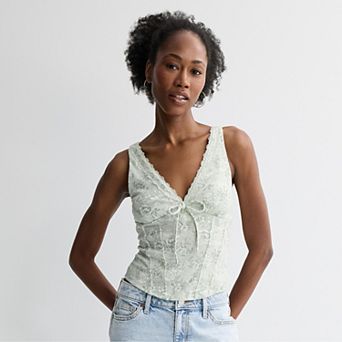Juniors' madden girl Lace Trim V-Neck Corset Top