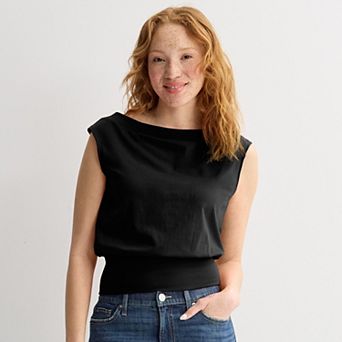 Juniors' madden girl Boat Neck Banded Bottom Top