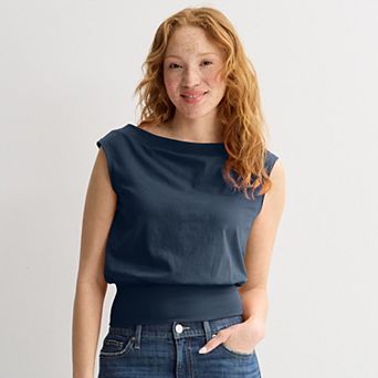 Juniors' madden girl Boat Neck Banded Bottom Top