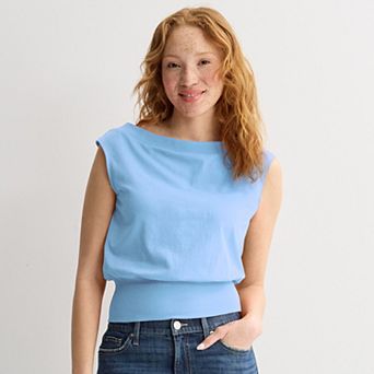 Juniors' madden girl Boat Neck Banded Bottom Top