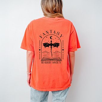 Fantasy Readers Society Front And Back Design - Women's Garment Dyed Graphic T-Shirt