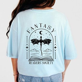 Fantasy Readers Society Front And Back Design - Women's Garment Dyed Graphic T-Shirt