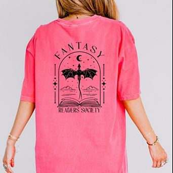 Fantasy Readers Society Front And Back Design - Women's Garment Dyed Graphic T-Shirt