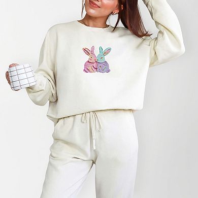 Two Bunnies Paint Print - Women's Lightweight Garment Dyed Sweatshirt
