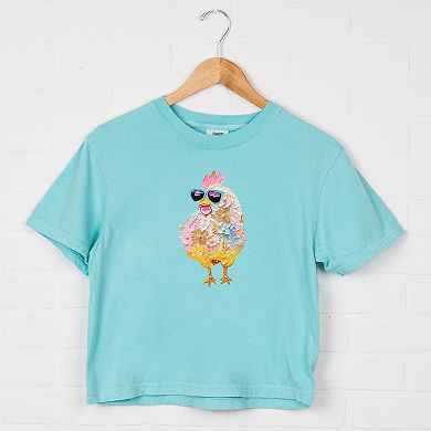 Sunglasses Chick Paint Print - Women's Boxy Crop Top Graphic T-Shirt