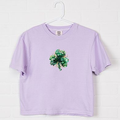 Clover Cluster - Women's Boxy Crop Top Graphic T-Shirt