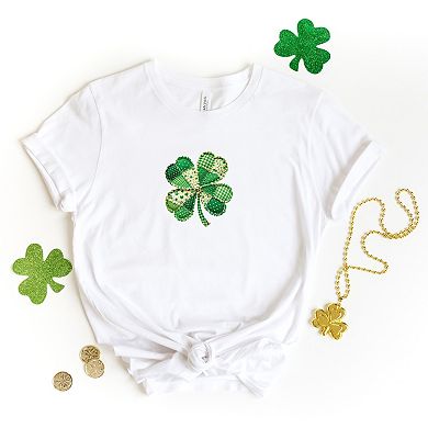 Four Leaf Clover Patchwork Print - Women's Short Sleeve Graphic T-Shirt