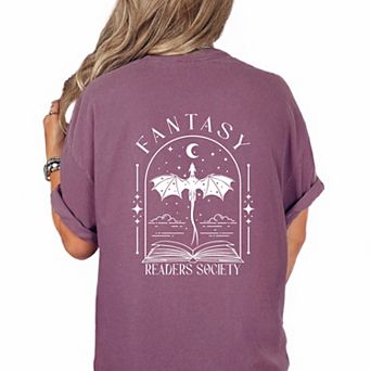 Fantasy Readers Society Front And Back Design - Women's Garment Dyed Graphic T-Shirt