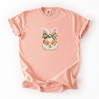 Bunny Face Yarn Print - Women's Garment Dyed Graphic T-Shirt