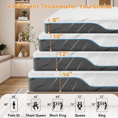 12 in Dual-Sided Reversible Memory Foam Mattress,Medium Firm,Washable Removable Cover