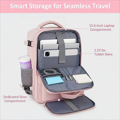Travel Backpack with USB Charging Port Shoe Pouch and Flight Approved Design