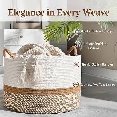Cotton Rope Storage Basket for Laundry Pillows and Toys Living Room Hamper