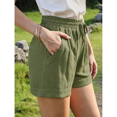 Drawstring Shorts for Women's Elastic Waist Wide Leg Casual Shorts with Pockets