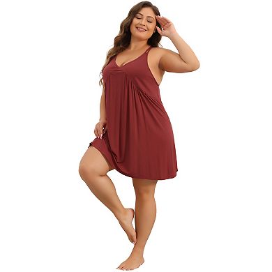2 Pcs Women's Plus Size Nightgown Spaghetti Strap V Neck Sleeveless Racerback Sleepwear