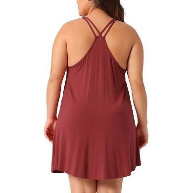 2 Pcs Women's Plus Size Nightgown Spaghetti Strap V Neck Sleeveless Racerback Sleepwear