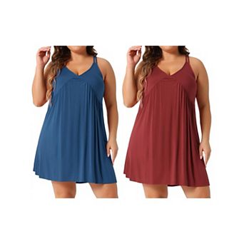 2 pc Women's Plus Size Nightgown Spaghetti Strap V Neck Sleeveless Racerback Sleepwear
