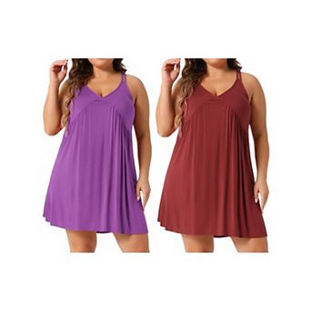 2 pc Women's Plus Size Nightgown Spaghetti Strap V Neck Sleeveless Racerback Sleepwear