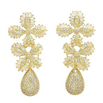 AGP PARIS Diva Collection Cubic Zirconia Dual Flower Drop Earrings