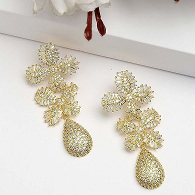 AGP PARIS Diva Collection Cubic Zirconia Dual Flower Drop Earrings