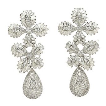 AGP PARIS Diva Collection Cubic Zirconia Dual Flower Drop Earrings