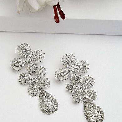 AGP PARIS Diva Collection Cubic Zirconia Dual Flower Drop Earrings