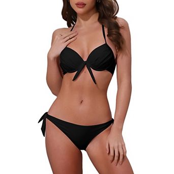 Women's Halter Bikini Sets, 2 pc Double Straps Tie Back Triangle Bottoms Swimwear Bathing Suits