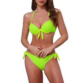 Women's Halter Bikini Sets, 2 pc Double Straps Tie Back Triangle Bottoms Swimwear Bathing Suits