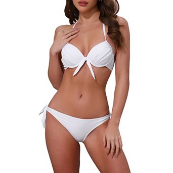 Women's Halter Bikini Sets, 2 pc Double Straps Tie Back Triangle Bottoms Swimwear Bathing Suits