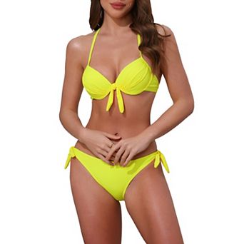 Women's Halter Bikini Sets, 2 pc Double Straps Tie Back Triangle Bottoms Swimwear Bathing Suits