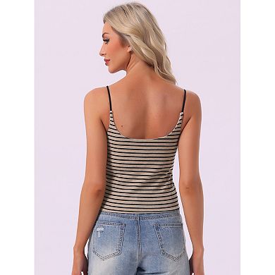 Women's Nightwear Striped Rib Cami Built-in Bra Stretchy Squared Neck Spaghetti Strap Pajama Tops